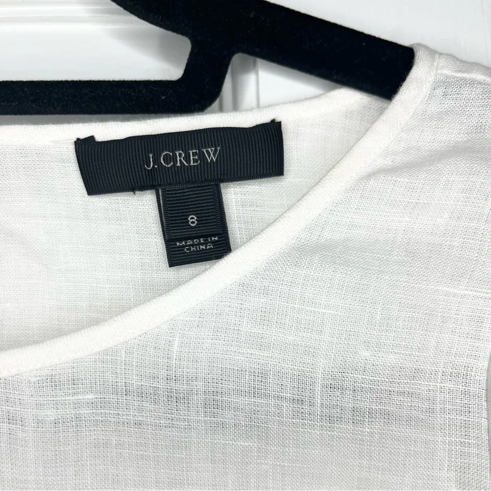 J. Crew White Linen Blouse with Blue Floral Embroidery - Picture 3 of 6
